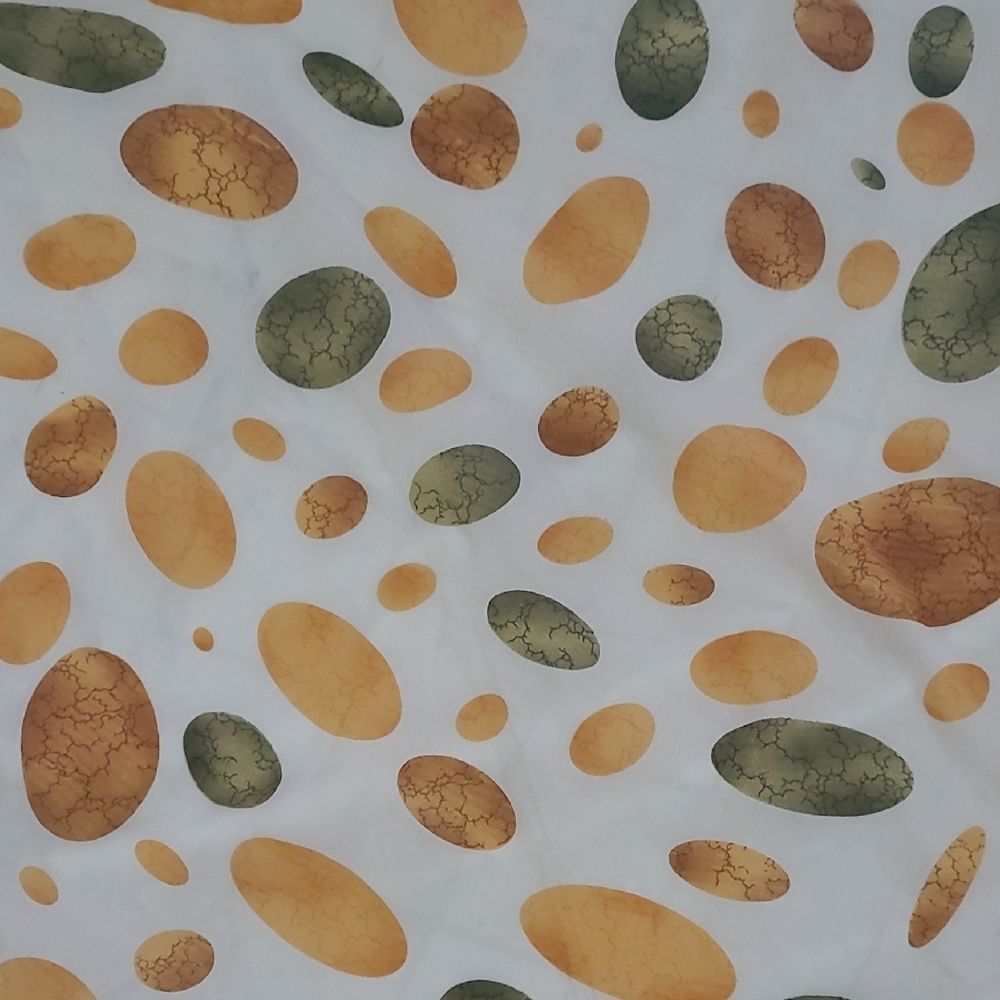 Women's Sheer Cream Scarf with Mustard and Olive Dinosaur Eggs Print 41"x41" - Picture 4 of 4